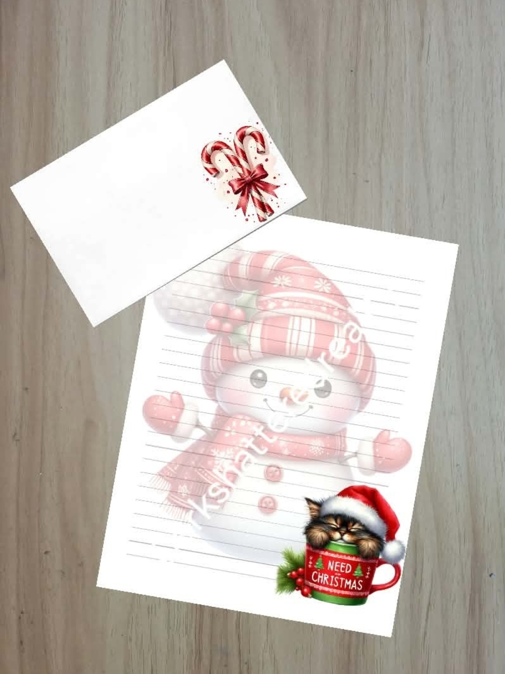 🖤NEW🖤 24pc Christmas Snowman & Cat Holiday Stationery Set